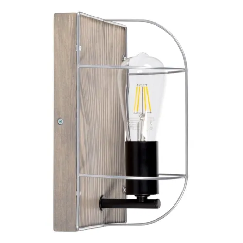 Lampa ścienna kinkiet drewniana podstawa sosna szara na żarówkę dekoracyjną srebrna osłona metalowa loft industrialna Britop 92071157 Netuno 1xE27 Szybka wysyłka