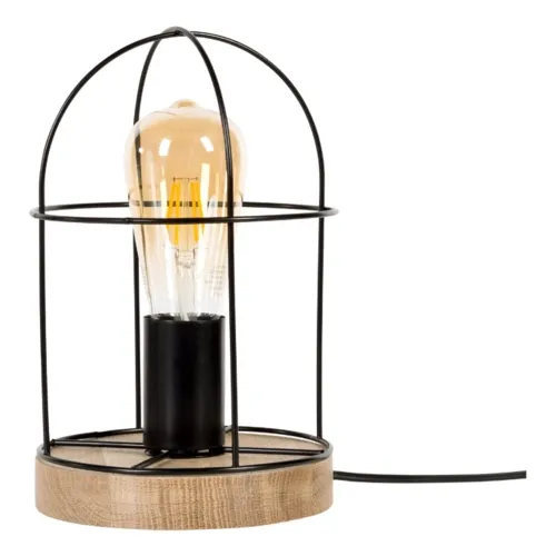 Lampa nocna loftowa drewniana okrągła podstawa z czarną metalową osłoną na żarówkę Britop 88459174 Netuno 1xE27 Obniżka ceny