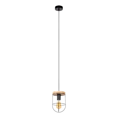 Lampa wisząca mała na długim przewodzie czarna metalowa osłona z drewnem na żarówkę dekoracyjną Britop 184159104 Netuno 1xE27 Tylko dziś