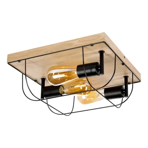 Lampa sufitowa kwadratowa podstawa drewniana loft metalowa osłona z drutu Britop 92043374 Netuno 3xE27 Oferta