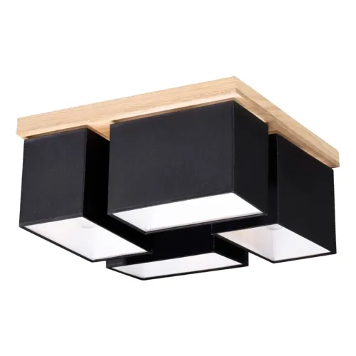 Lampa sufitowa plafon kwadratowa drewniana podstawa cztery abażury czarne Britop 2454474 Paloma 4xE27 45x45cm Ekspresowa dostawa