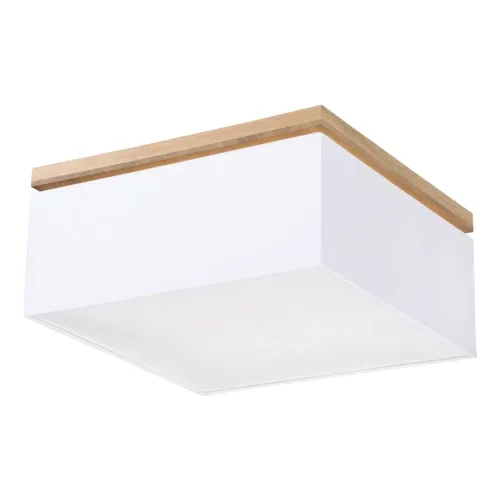 Super okazja Lampa sufitowa plafon kwadratowy abażur biały z drewnianą podsufitką Britop 34521474 Vertiga 4xE27 25x45cm