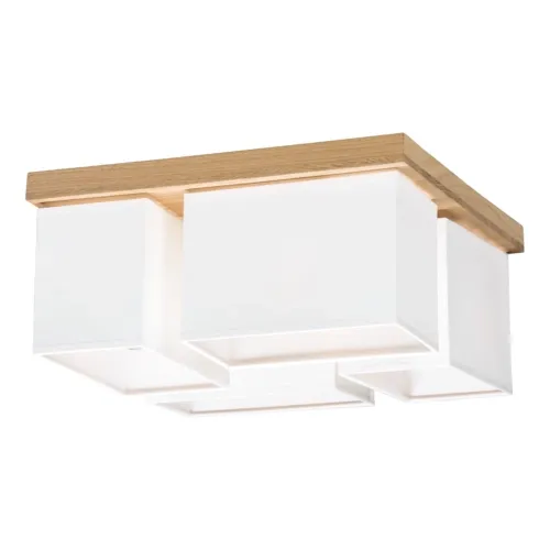 Lampa sufitowa plafon kwadratowa drewniana podstawa cztery abażury białe Britop 2452474 Paloma 4xE27 45x45cm Wyprzedaż