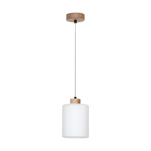 Wyprzedaż Lampa wisząca szklany abażur biały z dębowym mocowaniem Britop 111860174 Zefir 1xE27