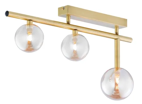 Ostatnie sztuki Mosiężna lampa sufitowa z trzema bursztynowymi kloszami kulami Jupiter 1898 Neptun Nt 3 Ms 3xG9