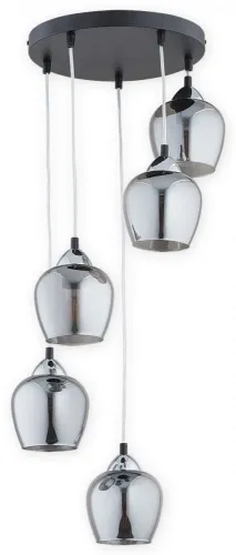 Lampa wisząca z chromowanymi kloszami na czarnej okrągłej rozecie Lemir O2995 W5 CZA + CH Margo 5xE27 Nie przegap