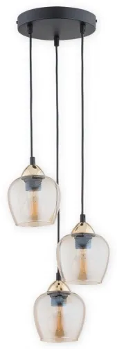 Czarna lampa wisząca z bursztynowymi kloszami i złotymi dodatkami Lemir O2993 W3 CZA + ZL Margo 3xE27 Nie przegap