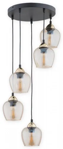 Lampa wisząca z bursztynowymi kloszami na czarnej okrągłej rozecie Lemir O2995 W5 CZA + ZL Margo 5xE27 Kup teraz