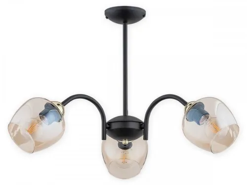 Czarna lampa sufitowa z bursztynowymi kloszami i złotymi dodatkami Lemir O3063 W3 CZA + ZL Katla 3xE27 Sprawdź teraz