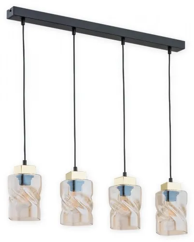 Lampa wisząca cztery bursztynowe klosze z dodatkiem złotego na czarnej listwie Lemir O2964 W4 CZA + ZL Meru 4xE27 Taniej