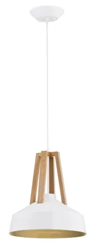 Ekspresowa dostawa Lampa pojedyncza wisząca biała w stylu skandynawskim metalowa łączona z drewnem Drop Alfa 60292 E27 95cm x 33cm