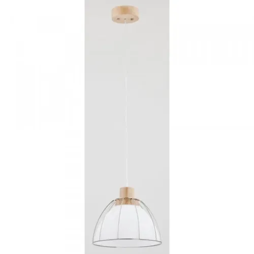 Pojedyncza drewniana lampa wisząca w stylu skandynawskim z białym szklanym kloszem w metalowej ramce Vivio Alfa 60317 E27 90cm x 26cm Kup teraz