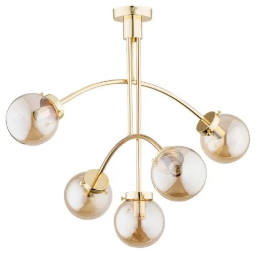 Dostępne od ręki Lampa sufitowa nowoczesna złota szklane klosze kule bursztyn i pochylone ramiona Lusco Alfa 27135 5xE14 61cm x 74cm