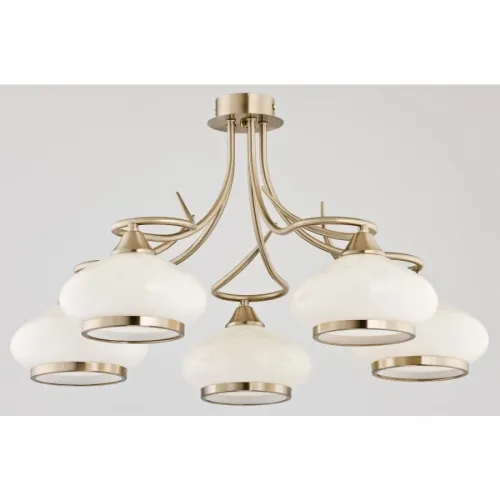 Lampa sufitowa klasyczna złota z kloszami ecru do dołu Idalia Alfa 24475 5xE27 40cm x 52cm Szybka dostawa