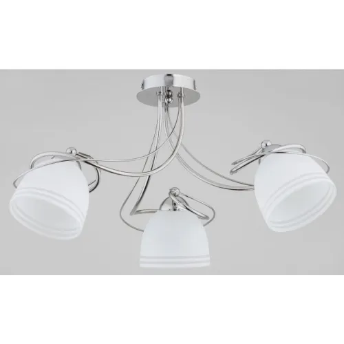 Lampa sufitowa klasyczna chromowana z białymi szklanymi kloszami z paskami Reto Alfa 26273 3xE27 32cm x 60cm Cena promocyjna