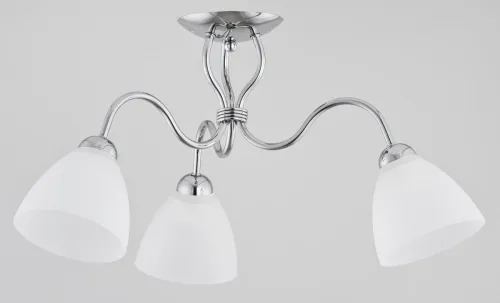 Chromowana lampa sufitowa do salonu na trzy białe szklane klosze Ariel Alfa 22603 3xE27 30cm x 48cm Obniżka ceny