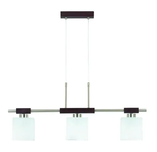 Bestseller Lampa wisząca z łączonych materiałów drewno wenge i metal szklane białe sześcienne klosze Rossi Alfa 11403 3xE27 68cm x 76cm