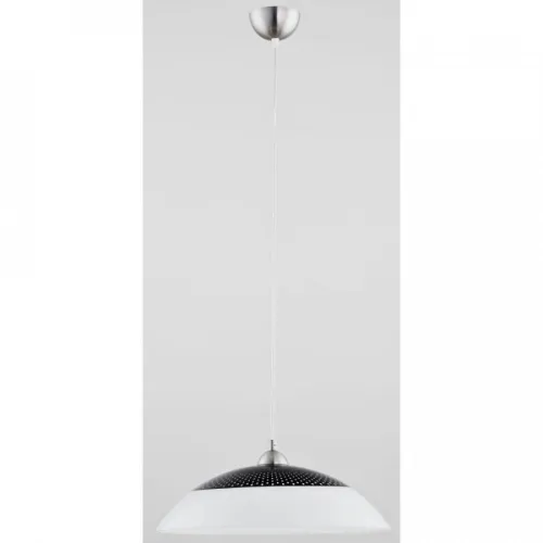 Pojedyncza lampa chromowana z białym szklanym talerzowym kloszem i czarną powłoką Ben Alfa 9185 E27 100cm x 47cm Wyprzedaż