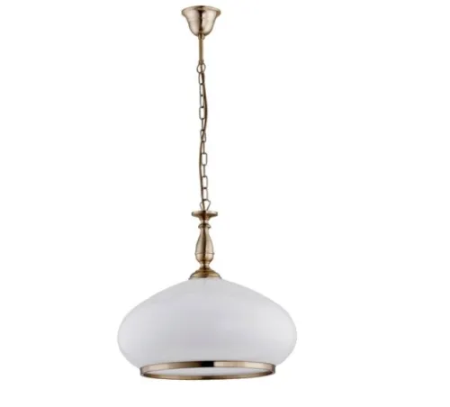 Zamów teraz Lampa wisząca klasyczna patynowa duży szklany biały klosz Paris Alfa 118 E27 90cm x 37cm