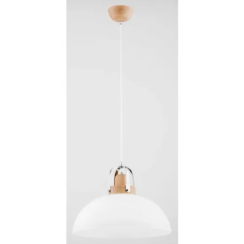 Oferta czasowa Pojedyncza lampa wisząca w stylu skandynawskim drewniana z białym szklanym kloszem i srebrną metalową nakładką z Eclat Alfa 60581 E27 90cm x 40cm