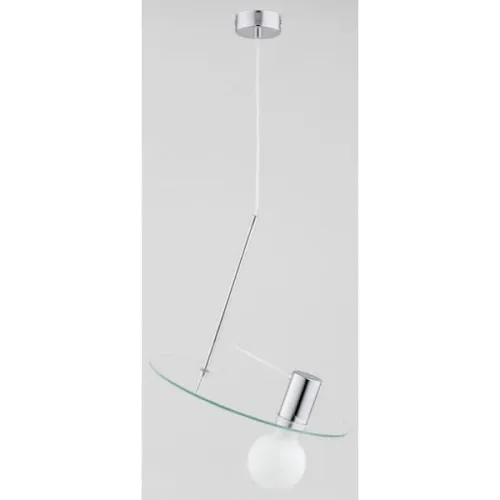 Nowoczesna lampa na jedną żarówkę wisząca na skos szklany przezroczysty talerz i srebrna oprawka Ch01 Alfa 60740 E27 75cm x 35cm Super okazja