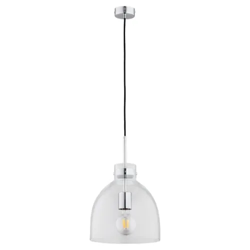 Sprawdź teraz Nowoczesna lampa wisząca pojedyncza szklana transparenty klosz i chromowane części Clogger Alfa 60627 E27 90cm x 26cm