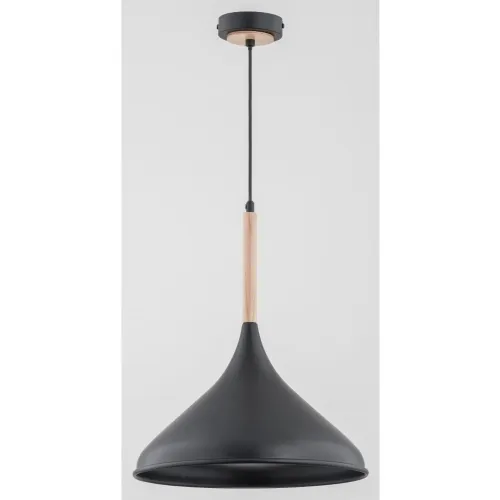 Szybka dostawa Lampa wisząca pojedyncza w stylu skandynawskim czarny metalowy klosz i drewniany stelaż Gasolina Alfa 60642 E27 90cm x 34cm