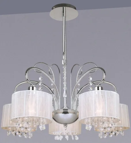 Ostatnia szansa Chromowany żyrandol z kryształkami i białymi abażurami Italux MDM1583/5 WH Span 5xE14 50cm x 60cm