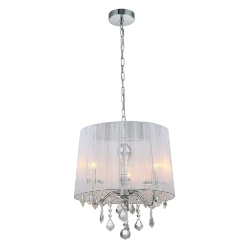 Lampa wisząca glamour abażur z białej tkaniny chromowane elementy z wiszącymi kryształkami dekoracyjny łańcuch srebrny Italux MDM-2572/3 W Cornelia 3xE14 43cm Dodaj do koszyka