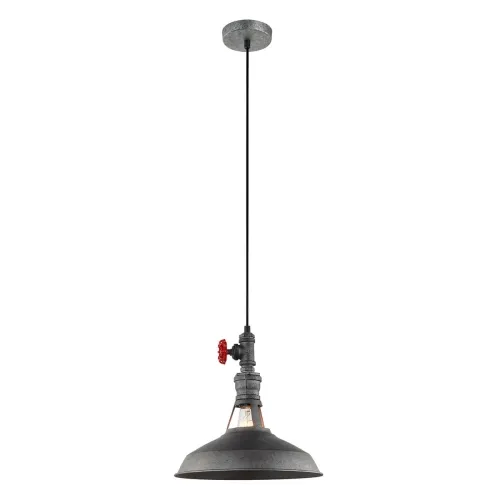 Lampa wisząca stylizowana industrialna szaro srebrna stalowa z czerwonym zaworem na żarówkę dekoracyjną Italux MDM-2781/1 GR+BK Garibaldo 1xE27 31cm Promocja