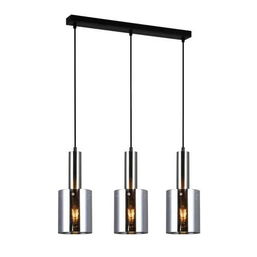 Lampa wisząca czarna nad stół trzy wiszące tubki szklane osłonki abażury na żarówki dekoracyjne w rzędzie Italux PND-5581-3-SC+SG 3xE27 61cm Wyprzedaż