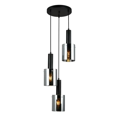 Lampa wisząca czarna trzy szklane abażury na żarówki dekoracyjne Italux PND-5581-3A-BK+SG Sardo 3xE27 33cm Cena promocyjna
