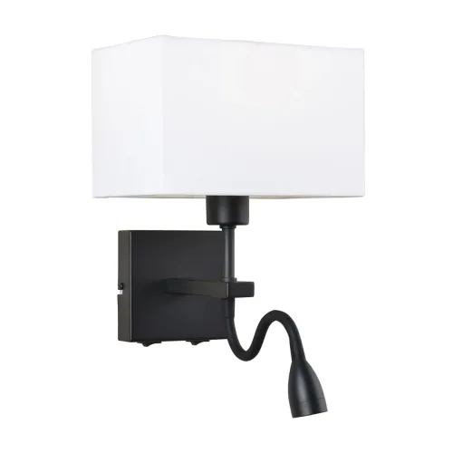 Hit sprzedaży Kinkiet lampa ścienna czarna hotelowa przy łóżku do czytania prostokątny biały abażur materiałowy metalowy reflektorek na giętkim ramieniu dwa włączniki Italux WL-1122-2-BL-BM-RC-WH Norte 1xE27 + LED1x3W