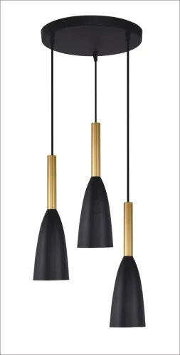 Premium Czarna lampa wisząca trzy klosze na okrągłej rozecie z złotymi dodatkami Light Prestige LP-181/3P BK/GD Solin 3xE27 30cm