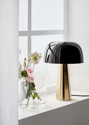 Bezpieczne zakupy Lampa nocna typu grzybek mała czarno złota metal w połysku MarkSlojd 107934 Blanca 26cm