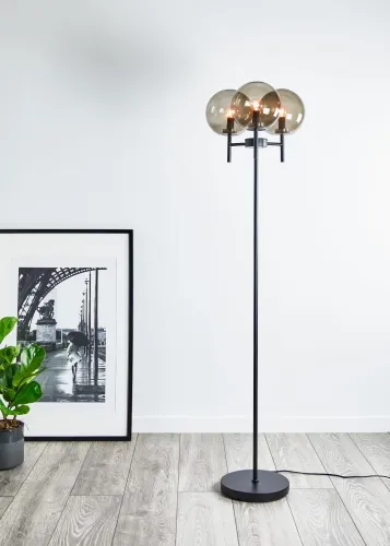 Promocja Lampa podłogowa w stylu loftowym ze szklanymi dymionymi kloszami MarkSlojd 107947 Crown 3xE14 147cm