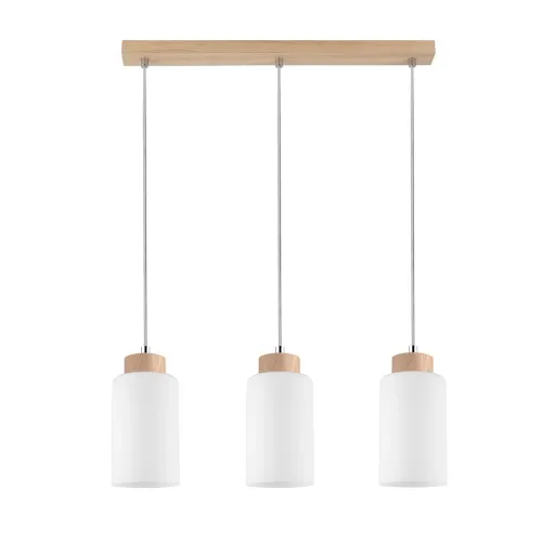 Bestseller Lampa wisząca na listwie z drewna dębowego i białe szklane klosze Spot-Light 1720374 Bosco 3xE27 110cm x 52cm