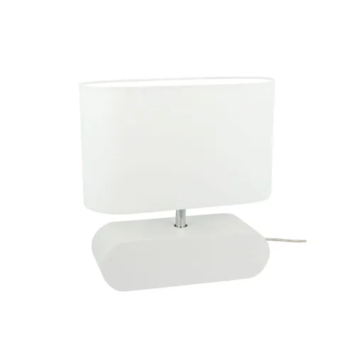 Lampa nocna stołowa z drewna biała z podłużną niską podstawą i tkaninowym abażurem drewno bukowe Spot-Light 7611042 Marinna E27 31cm Nowy