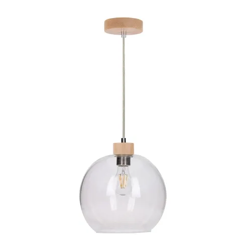 Zniżka Lampa wisząca pojedyncza z drewna brzozowego i szklany okrągły transparentny klosz z otwartym spodem Spot-Light 13560160 Svea E27 120cm x 24cm