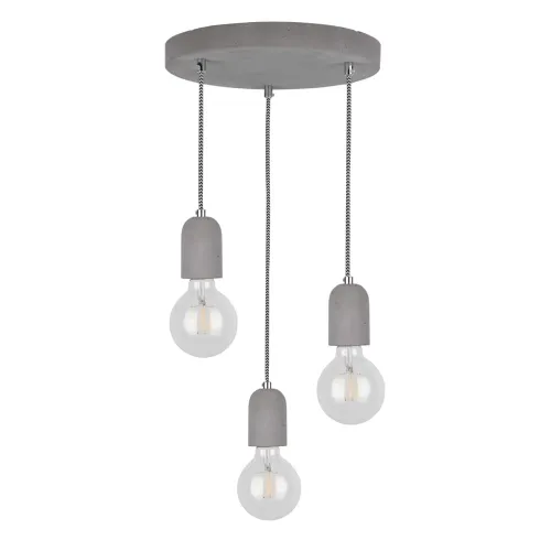 Ostatnia szansa Lampa wisząca betonowa okrągła podsufitka i biało czarne przewody w oplocie z betonowymi oprawkami Spot-Light 9774336R Amory 3xE27 100cm x 32cm