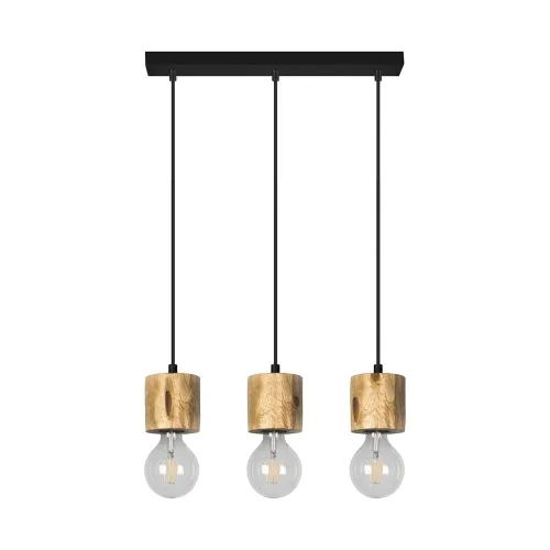 Lampa wisząca czarna metalowa listwa z oprawkami z drewna sosnowego Spot-Light 71689304 Pino 3xE27 100cm x 52cm Rabat