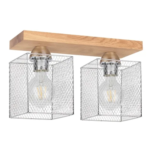 Szybka dostawa Lampa sufitowa listwa z drewna dębowego i metalowe kratkowane klosze Spot-Light 8175274 Norman Wood 2xE27 21cm x 35cm