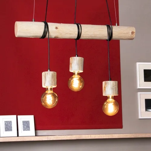 Dodaj do koszyka Lampa wisząca na belce z drewna sosnowego i długimi czarnymi przewodami Spot-Light 68315350 Trabo Pino 3xE27 140cm x 70cm