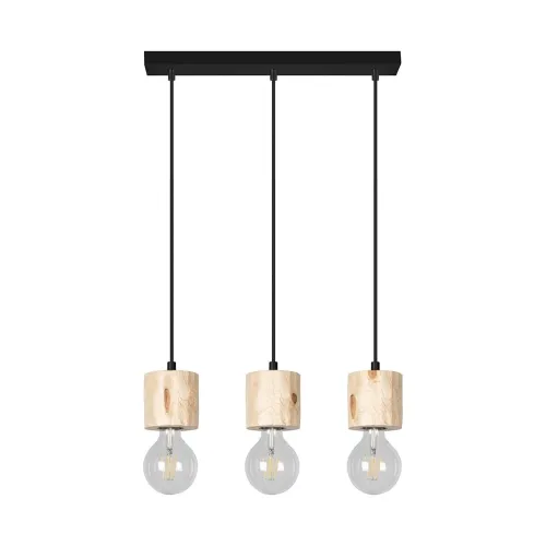Lampa wisząca na metalowej czarnej listwie z oprawkami z drewna sosnowego Spot-Light 7161350 Pino 3xE27 100cm x 52cm Taniej