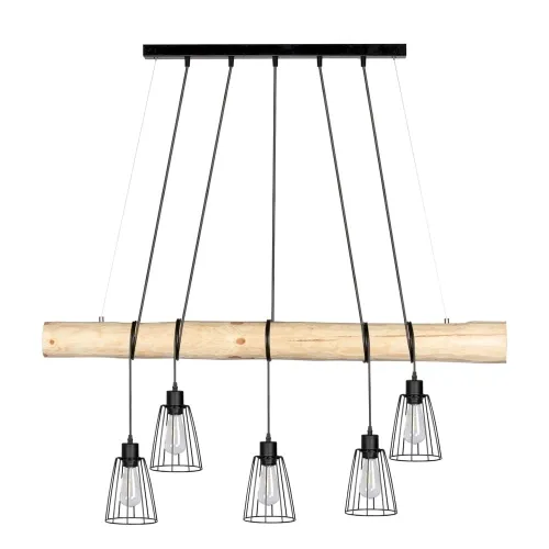 Lampa wisząca w stylu rustykalnym belka z drewna sosnowego i metalowe kratkowane klosze Spot-Light 69214504 Trabo Long 5xE27 150cm x 115cm Bestseller