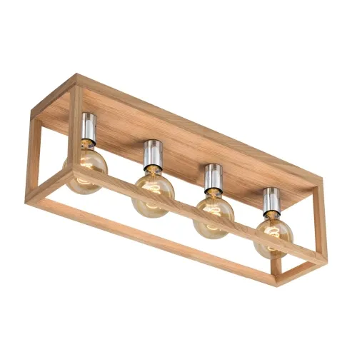 Lampa sufitowa z drewna dębowego metalowe oprawki w drewnianej ramie Spot-Light 9158474L Kago 4xE27 25cm x 68cm Rabat