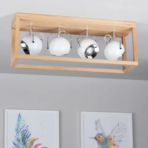 Lampa sufitowa z białymi reflektorami w stelażu z drewna dębowego Spot-Light 5222474L Roy 4xGU10 Premium