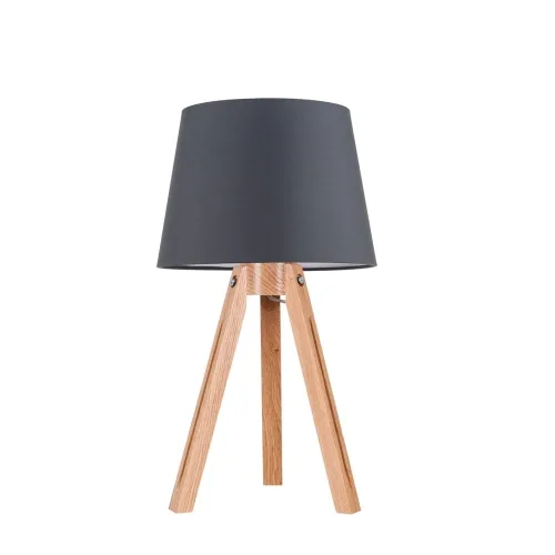 Lampa nocna stołowa trójnóg z drewnianymi nogami i antracytowym abażurem drewno dębowe olejowane Spot-Light 6114074 Tripod E27 55cm Obniżka ceny