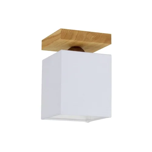 Zamów dziś Lampa sufitowa sześcian biały abażur z tkaniny drewniana dębowa podstawa Spot-Light 2284174 Inger E27 20cm