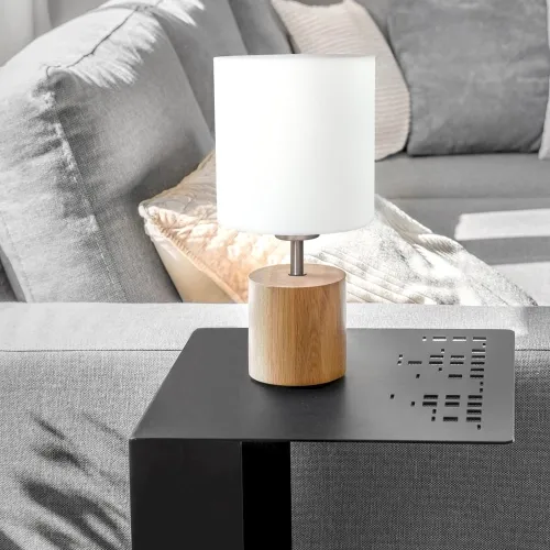 Lampa nocna drewniana podstawa w kształcie walca i biały abażur z tkaniny drewno dębowe Spot-Light 7181974 Trongo Round E27 30cm Oferta